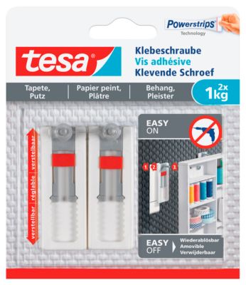 Klebeschraube tesa®, für Tapete & Putz, Haftkraft bis 1 kg, höhenverstellbar, ablösbar, 2 Stück