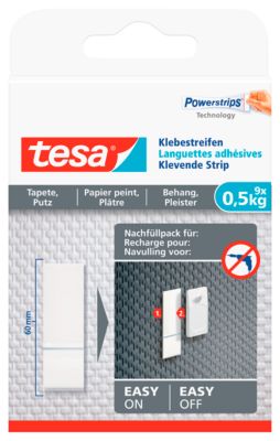Klebestreifen tesa®, für Wiederverwendung des Klebenagels für Tapete & Putz mit Haftkraft bis 0,5 kg, 2-seitig, ablösbar, 9 St.