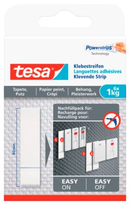 Klebestreifen tesa®, für Wiederverwendung des Klebenagels für Tapete & Putz mit Haftkraft bis 1 kg, 2-seitig, ablösbar, 6 Stück