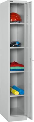 Kledinglocker, 1 compartimenten 1-deurs, 4 legborden, B 300 x D 457 x H 1800 mm, kwaliteitsplaatsstaal, afsluitbaar