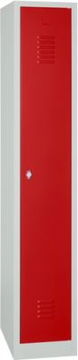 Kledinglocker, 1 deur, B 400 x H 1800 mm cilinderslot, lichtgrijs/rood