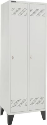 Kledinglocker - 2 compartimenten - B 630 x D 500 X H 1850 mm - met poten – met draaigrendelslot - lichtgrijs RAL 7035/lichtgrijs RAL 7035 – ons merk Schäfer Shop Pure