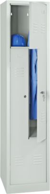 Kledinglocker, 2 compartimenten, met fitting, 2 vakken, z-deuren, cilinderslot, lichtgrijs/lichtgrijs