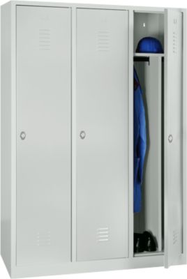 Kledinglocker, 3 deuren, B 1200 x H 1800 mm draaigrendelslot, lichtgrijs