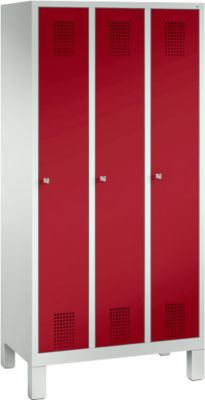 Kledinglocker Evolo S 3000, staal, 3 compartimenten, cilinderslot, lichtgrijs RAL 7035/robijnrood RAL 3003