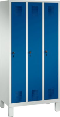 Kledinglocker Evolo S 3000, staal, 3 compartimenten, veiligheidsdraaigrendelslot, lichtgrijs RAL 7035/gentiaanblauw RAL 5010