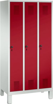 Kledinglocker Evolo S 3000, staal, 3 compartimenten, Veiligheidsdraaigrendelslot, lichtgrijs RAL 7035/robijnrood RAL 3003