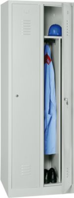 Kledinglocker - met 2 compartimenten - B 500 x D 500 x H 1800 mm - cilinderslot - lichtgrijs