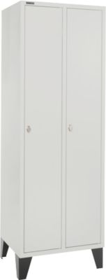 Kledinglocker - stalen - 2 compartimenten - met voeten - B 630 x D 500 X H 1850 mm-  hoedenplank, kledingstang - met  draaigrendelslot - lichtgrijs/lichtgrijs - ons merk Schäfer Shop Pure