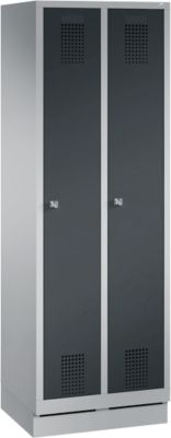 Kleerkast Evolo S 3000, met sokkel, 2 vakken, cilinderslot, wit aluminium RAL 9006/antraciet RAL 7016