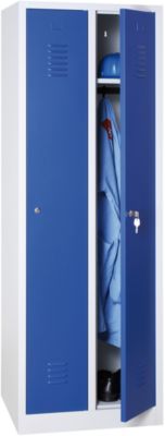 Kleiderspind, 2 Türen, B 800 x H 1800 mm, Zylinderschloss, lichtgrau/blau