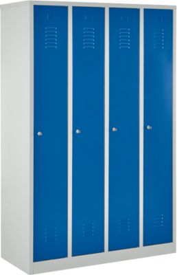 Kleiderspind, 4 Türen, B 1170 x H 1800 mm, Zylinderschloss, lichtgrau/enzianblau