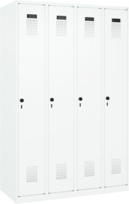 Kleiderspind C+P Evolo Plus, 4 Abteile, Anschlag rechts, Sicherheits-Drehriegel, B 1200 x T 500 x H 1850 mm, verkehrsweiß/verkehrsweiß