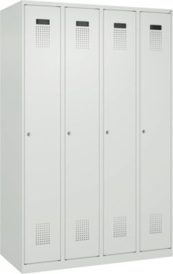 Kleiderspind C+P Evolo Plus, 4 Abteile, Anschlag rechts, Zylinderschloss, Soft-Anschlag, B 1200 x T 500 x H 1850 mm, lichtgrau/lichtgrau