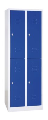Kleiderspind, doppelstöckig, 2 x 2 Abteile, Drehriegelverschluss, lichtgrau/enzianblau
