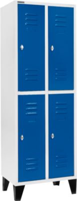 Kleiderspind, mit 2 x 2 Abteilen, 300 mm, mit Füßen, Drehriegelverschluss, Tür enzianblau