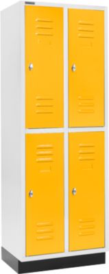 Kleiderspind, mit 2 x 2 Abteilen, 300 mm, mit Sockel, Drehriegelverschluss, Tür gelb