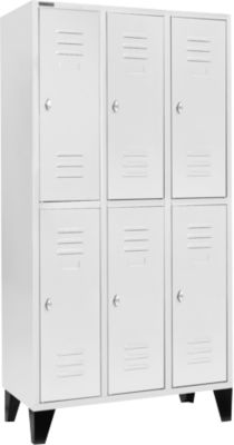 Kleiderspind, mit 3 x 2 Abteilen, 300 mm, mit Füßen, Drehriegelverschluss. Tür lichtgrau