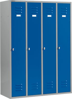 Kleiderspind mit 4 Abteilen, Drehriegelverschluss, hellsilber/enzianblau