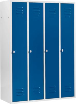 Kleiderspind mit 4 Abteilen, Drehriegelverschluss, lichtgrau/enzianblau