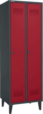 Kleiderspind mit Füßen, 2 Abteile, 300 mm Abteilbreite, Sicherheitsdrehriegelverschluss, anthrazit/rubinrot