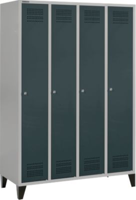 Kleiderspind mit Füßen, 4 Abteile, Zylinderschloss, weißaluminium/anthrazit