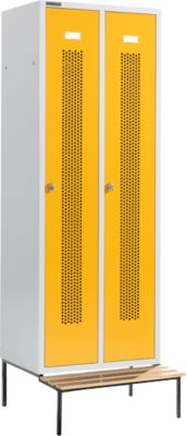 Kleiderspind, mit Sitzbank, 2 Abteile, 300 mm, Drehriegelverschluss,Tür rapsgelb
