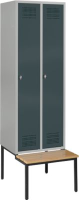 Kleiderspind mit Sitzbank, 2 Abteile, Sicherheitsdrehriegelverschluss, weißaluminium/anthrazit