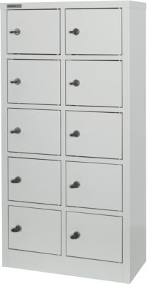 Kluis met 10 afsluitbare compartimenten - metaal - B 390 x D 200 x H 780 mm - lichtgrijs RAL 7035 - met metalen afdekplaat - ons merk Schäfer Shop Select