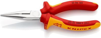 KNIPEX Flachrundzange DIN ISO 5745, L 160 mm, VDE-isoliert bis 1000 V, verchromt, Vanadin-Elektrostahl