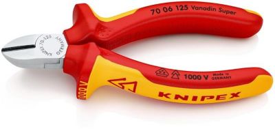 KNIPEX Seitenschneider 125 mm, VDE-isoliert, Mehrkomponenten-Griff, Schneidenhärte 62 HRC, verchromt