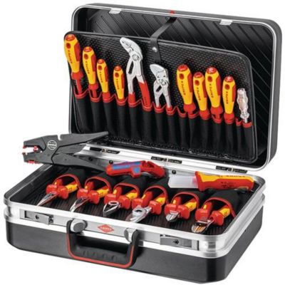 KNIPEX Werkzeugkoffer, für Elektroinstallation, inkl. 20-tlg. Werkzeug, bis 20 kg, B 480 x T 70 x H 175 mm, ABS-Kunststoff, schwarz