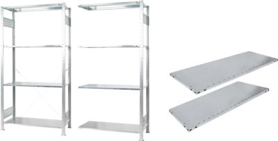 Komplettangebot Grundregal + Anbauregal, inkl. 10 MULTIplus150 Fachböden, H 2000 x B 2000 x T 500 mm, Stahl, verzinkt
