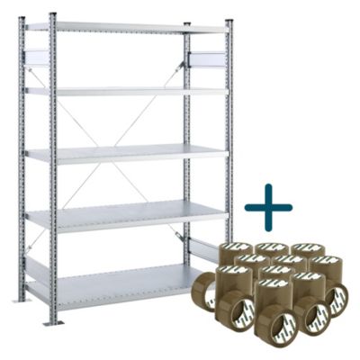 Komplettangebot SSI Schäfer Steckboden-Fachregal VSR3000, Grundregal, 5 Böden, B 1282 x T 400 x H 1910 mm + gratis 36 Rollen Schäfer Shop Select Packband