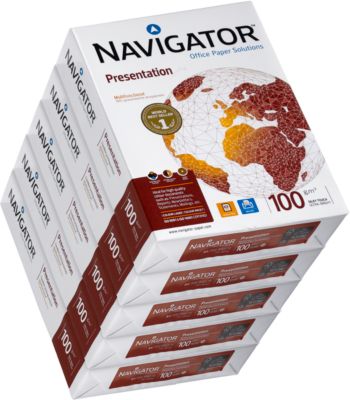 Kopierpapier Navigator Presentation, DIN A4, 100 g/m², hochweiß, 1 Karton = 5 x 500 Blatt