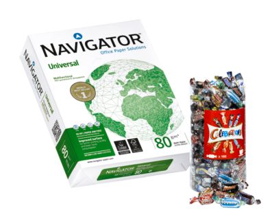Kopierpapier Navigator Universal, DIN A4, 80 g/m², weiß, 1 Karton = 20 x 500 Blatt + Gratis Celebrations-Box 