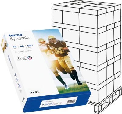Kopierpapier tecno dynamic, DIN A4, 80 g/m², hochweiß, 1 Palette = 100000 Blatt