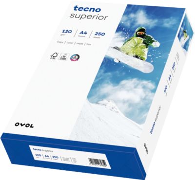 Kopierpapier tecno superior, DIN A4, 120 g/m², hochweiß, 1 Karton = 5 x 250 Blatt
