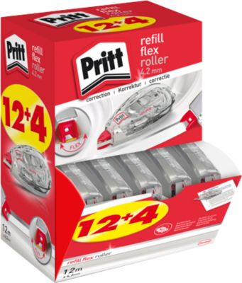 Korrekturroller Pritt Refill Flex, mit Nachfüller, L 12 m x B 4,2 mm, 16er-Multipack