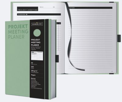 Korsch Projekt- und Meetingplaner, DIN A5, 200 Seiten, FSC-Papier, Leinenstruktur, Farbschnittkante, Gummiband & Stiftehalter, salbei