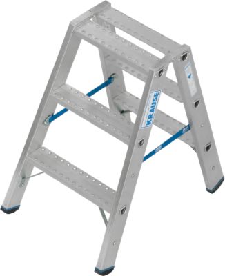 KRAUSE STABILO Doppelleiter R13 2x3 Stufen, 80 mm Lochbild selbstreinigend, hochfeste Alu-Gelenke, SafetyCap