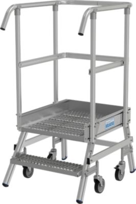KRAUSE STABILO Podestleiter 2 Stufen, fahrbar, R13 Profilrost, Plattform 600x720 mm, 180 mm Stufen, Geländer 1,00 m