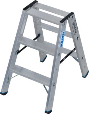 KRAUSE STABILO Stufen-Doppelleiter 2x3, 225 kg, 80 mm D-Stufen, beidseitig begehbar, Alu-Gelenke, SafetyCap