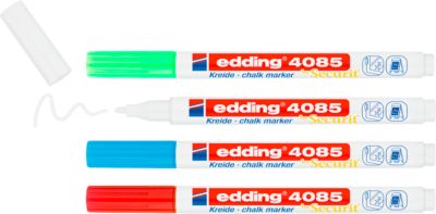 Kreidemarker Edding 4085, für glatte Oberflächen, Strichbreite 1-2 mm, Rundspitze, 4er Set, basic