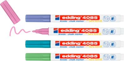 Kreidemarker Edding 4085, für glatte Oberflächen, Strichbreite 1-2 mm, Rundspitze, 4er Set, metallic