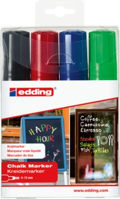 Kreidemarker edding 4090 4-15mm, 1xschwarz, 1xrot, 1xblau, 1xgrün