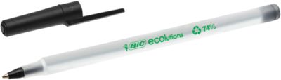 Kugelschreiber mit Kappe BIC® ECOlutions® Round Stic®, 0,4 mm, recycelt, schwarz, 60 Stck.