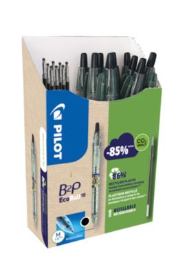 Kugelschreiber PILOT Bottle 2 Pen Ecoball, schwarz, Strichbreite 0,6 mm, dokumentenecht, nachfüllbar, 86 % Recyclingmaterial, 10 Stück + 10 Minen schwarz