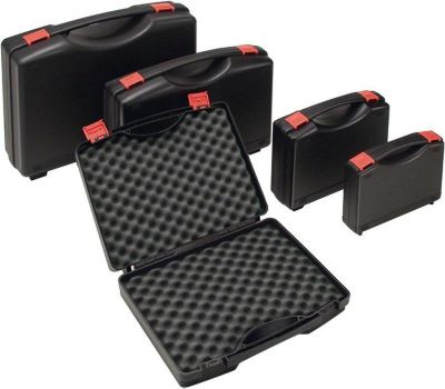 Kunststoffkoffer L235xB185xH48mm, PP schwarz, mit Schaumstoffeinlagen, 1 Griff, stabile Verschlüsse rot