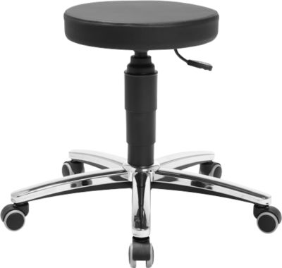 Laborhocker Topstar Tec 70, desinfektionsmittelbeständig, gepolstert, Hartbodenrollen, Ø 35 x H 390 – 520 mm, schwarz